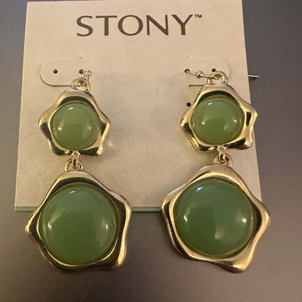 Green And Gold Double-Drop Earrings